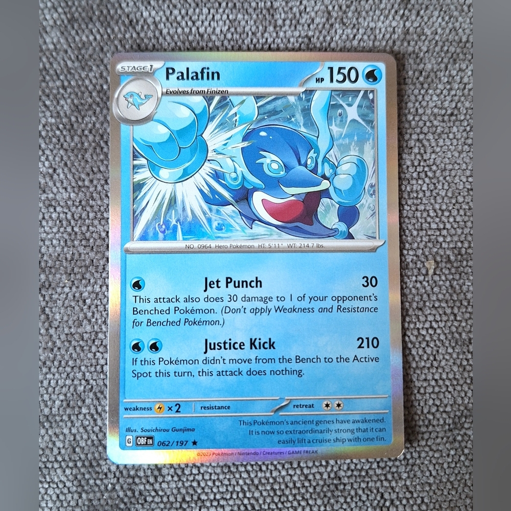 Pokemon Palafin Holo 62/197 Obsidian Flames Rare Holo Card